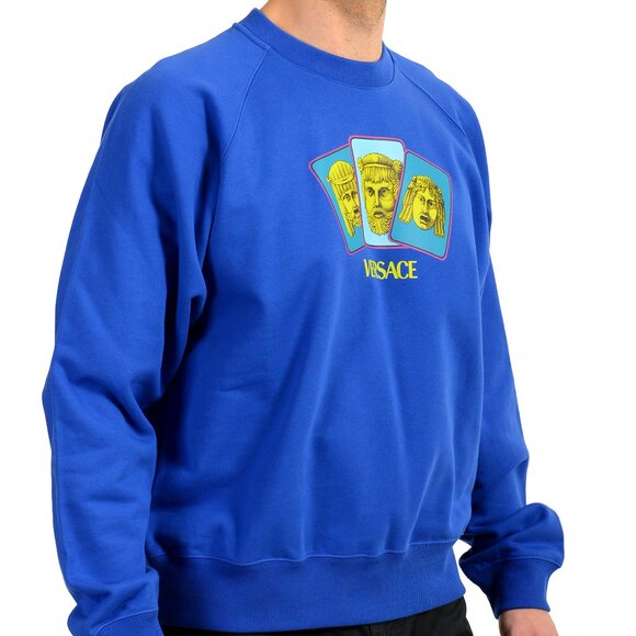 Versace Men's College Fit Royal Blue Logo Print Crewneck Sweatshirt US XL IT 54 - Picture 2 of 6